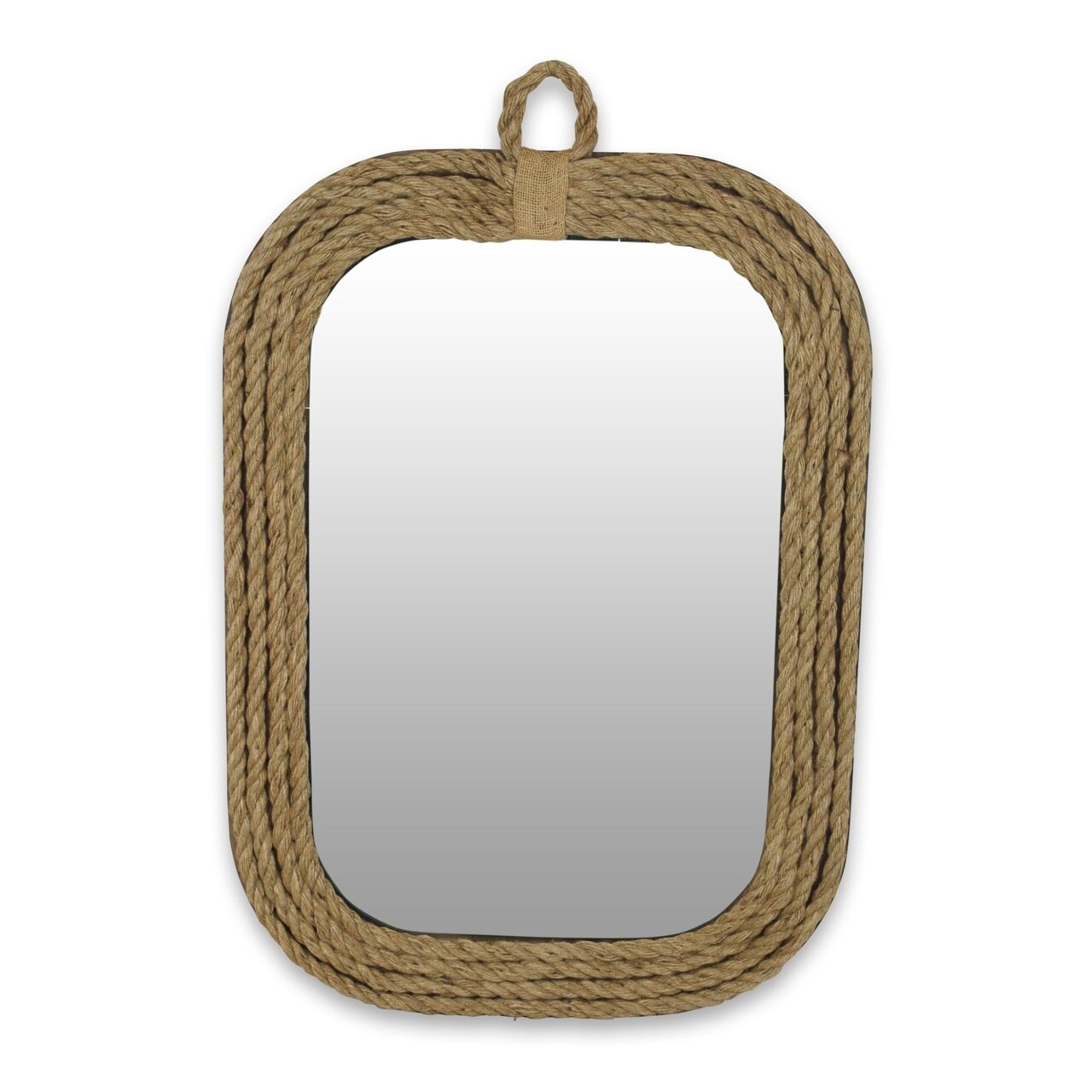 Contemporary Home Living 32.25" Brown Nautical Rope Framed with Top Rope Handle Mirror